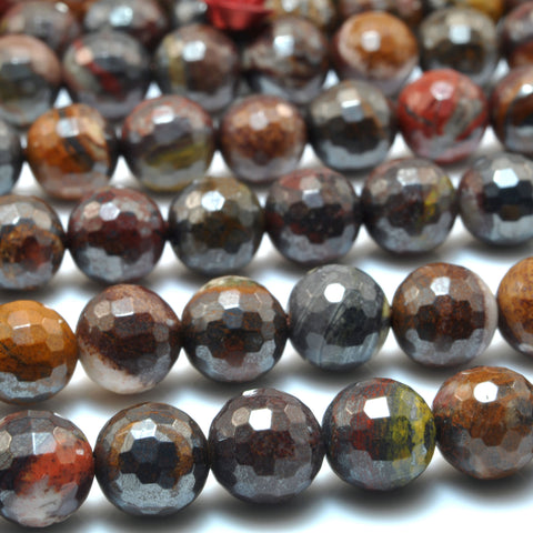 Natural Sunset Tiger Iron faceted round beads gemstone wholesale 15"