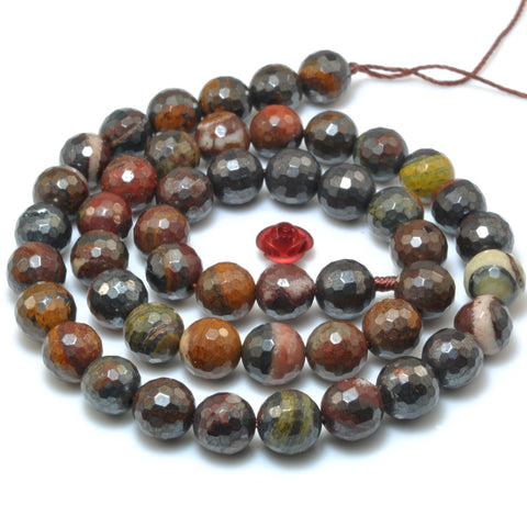 Natural Sunset Tiger Iron faceted round beads gemstone wholesale 15"