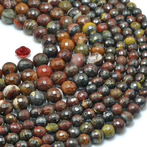 Natural Sunset Tiger Iron faceted round beads gemstone wholesale 15"
