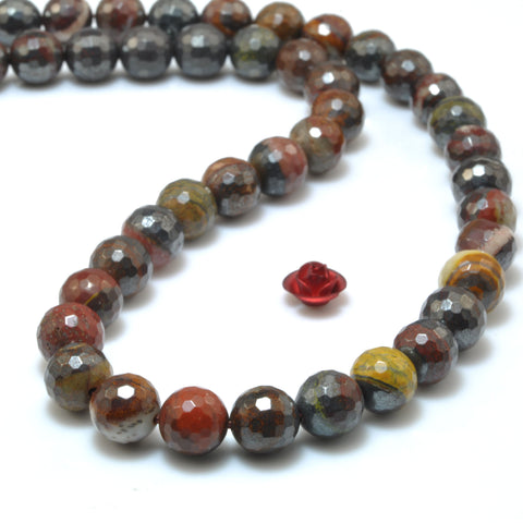 Natural Sunset Tiger Iron faceted round beads gemstone wholesale 15"