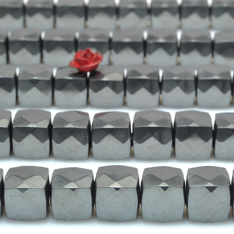 YesBeads Gray Hematite stone faceted square cube beads gemstone 8mm 15"
