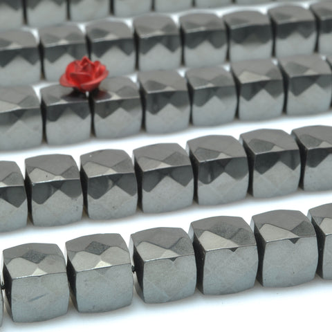 YesBeads Gray Hematite stone faceted square cube beads gemstone 8mm 15"