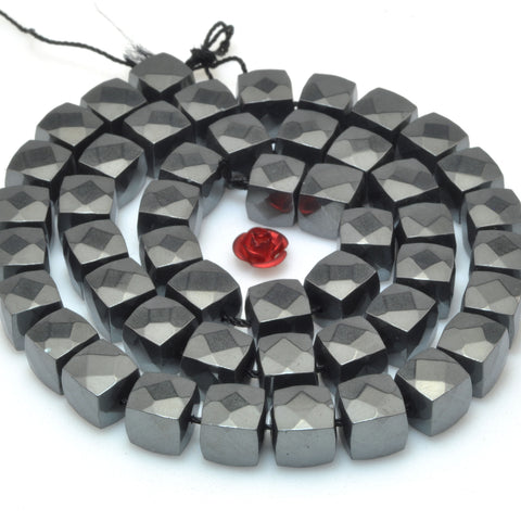 YesBeads Gray Hematite stone faceted square cube beads gemstone 8mm 15"