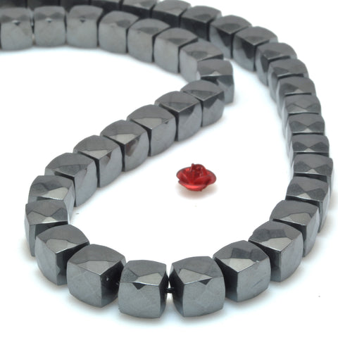 YesBeads Gray Hematite stone faceted square cube beads gemstone 8mm 15"