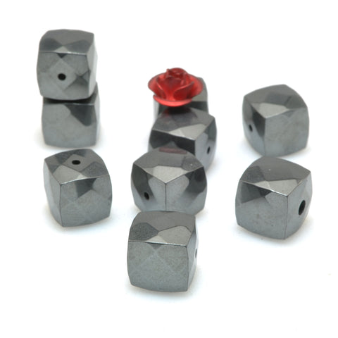 YesBeads Gray Hematite stone faceted square cube beads gemstone 8mm 15"