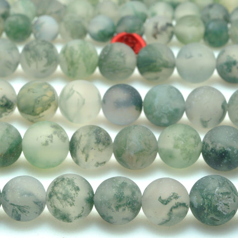 Natural Green Moss Agate matte round beads wholesale loose gemstone semi precious stone for jewelry making DIY