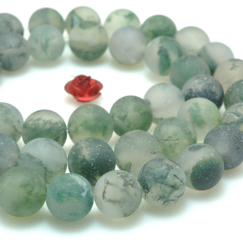 Natural Green Moss Agate matte round beads wholesale loose gemstone semi precious stone for jewelry making DIY