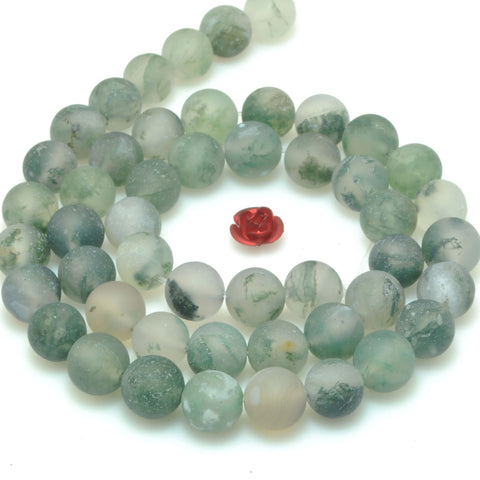 Natural Green Moss Agate matte round beads wholesale loose gemstone semi precious stone for jewelry making DIY