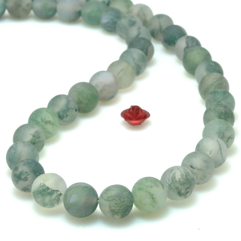 Natural Green Moss Agate matte round beads wholesale loose gemstone semi precious stone for jewelry making DIY