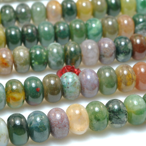 Natural Indian Agate smooth rondelle beads green gemstone wholesale for jewelry making bracelet necklace DIY