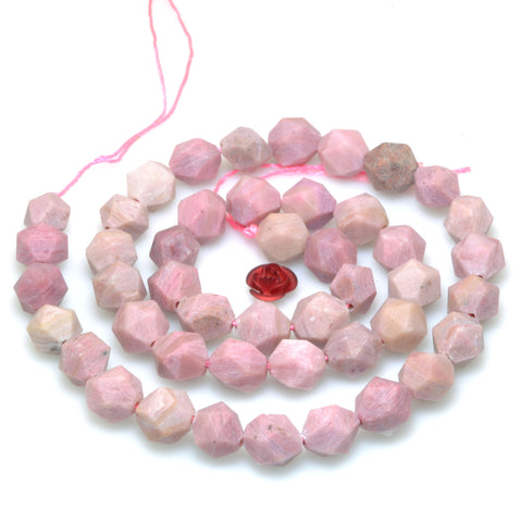 Natural Pink Rhodonite star cut matte faceted nugget beads wholesale gemstone for jewelry making