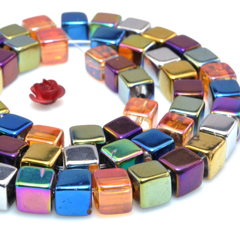 Titanium Rock Crystal rainbow plated smooth square cube beads gemstone wholesale for jewelry making