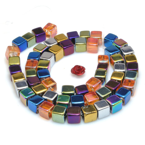 Titanium Rock Crystal rainbow plated smooth square cube beads gemstone wholesale for jewelry making