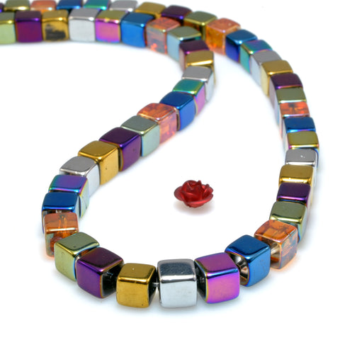 Titanium Rock Crystal rainbow plated smooth square cube beads gemstone wholesale for jewelry making