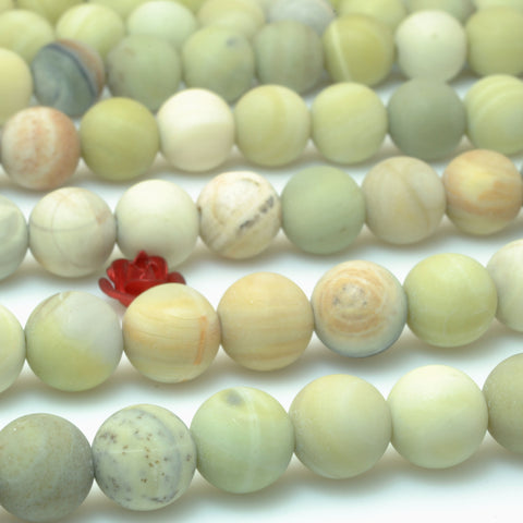 Natural Butter Jade matte round loose beads green gemstone wholesale jewelry making 15"