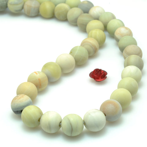 Natural Butter Jade matte round loose beads green gemstone wholesale jewelry making 15"