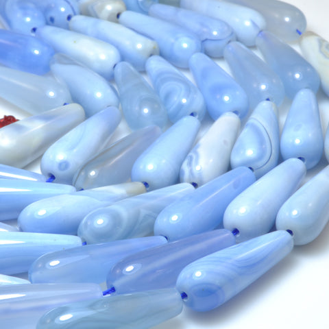 Blue Agate smooth teardrop beads gemstone wholesale jewelry making DIY