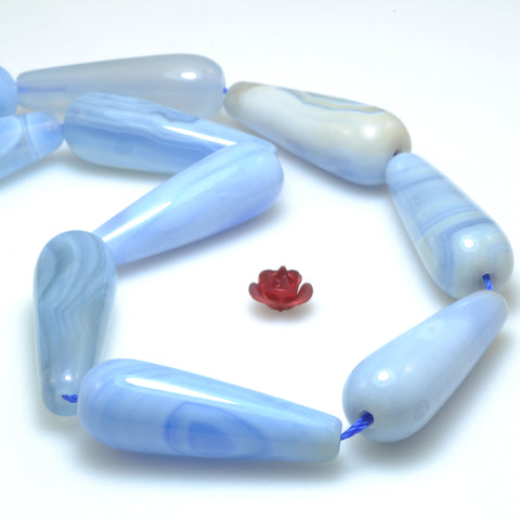 Blue Agate smooth teardrop beads gemstone wholesale jewelry making DIY