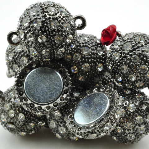 Gun black Plated rhinestone magnetic clasp cz pave round clasps wholesale jewelry making bracelet clasp necklace findings supplies