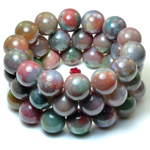 YesBeads Indian Agate Bracelet natural gemstone smooth round beads stretch bracelet for men or women jewelry