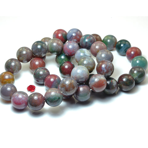 YesBeads Indian Agate Bracelet natural gemstone smooth round beads stretch bracelet for men or women jewelry