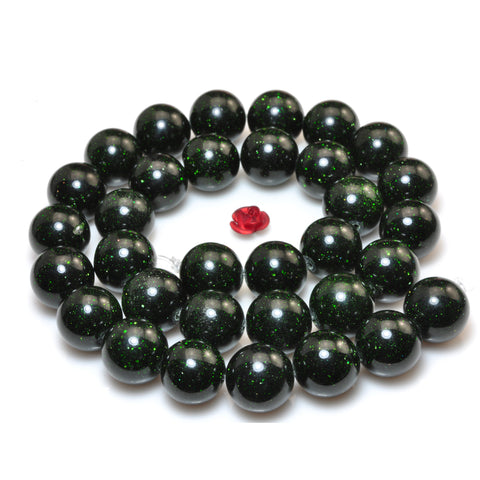 YesBeads Green Sandstone Goldstone smooth round beads gemstone 4-12mm 15"