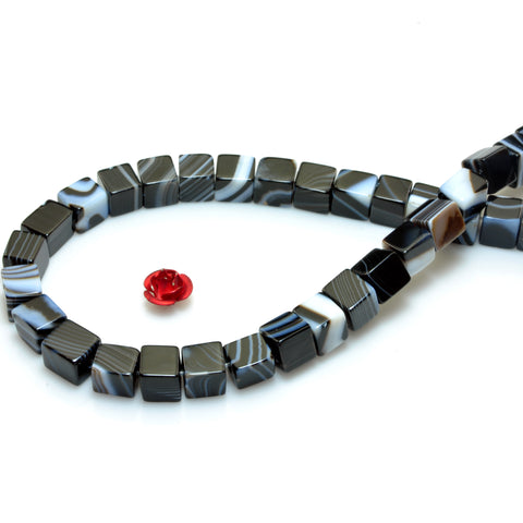 Natural Black Banded Agate smooth square cube beads loose gemtone wholesale jewelry making bracelet diy stuff
