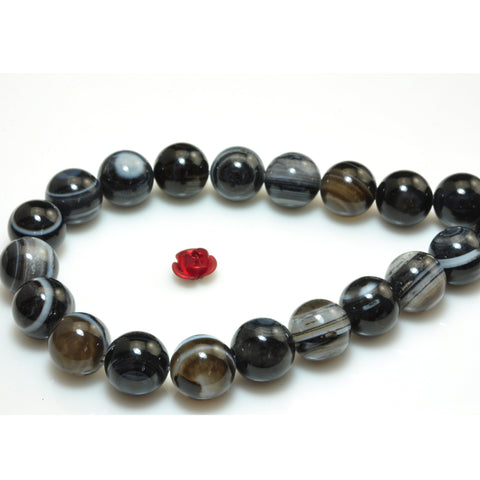 YesBeads Natural Black Eye Banded Agate smooth round beads gemstone 6-16mm 15"