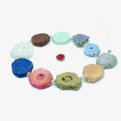 YesBeads Solar Quartz titanium multicolor rainbow druzy quartz matte slice flower beads 7.5"