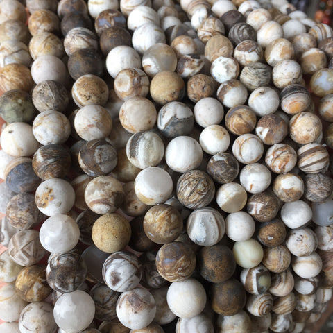 Natural Petrified Wood Jasper matte loose round beads wholesale gemstone jewelry making 15'' full strand