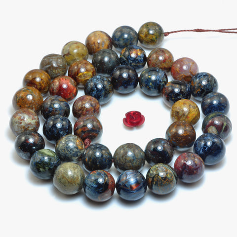 YesBeads Natural Pietersite stone smooth round loose beads wholesale gemstone jewelry 15"