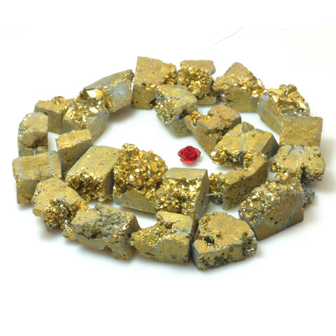 YesBeads Gold Druzy Quartz titanium coated raw rough flat back nugget beads gemstone 15.5"
