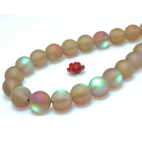 YesBeads Mystic Aura Quartz Crystal brown rainbow matte round loose beads wholesale jewelry 15"