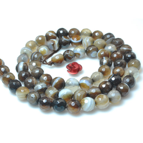 YesBeads Brown Banded Agate faceted round loose beads wholesale jewelry making 15"