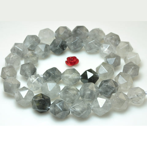 YesBeads Natural Gray Rock Crystal star cut faceted nugget beads gemstone 8mm 10mm 15"