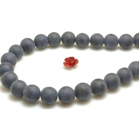 YesBeads Blue Sandstone goldstone matte round loose beads wholesale gemstone jewelry making 15"