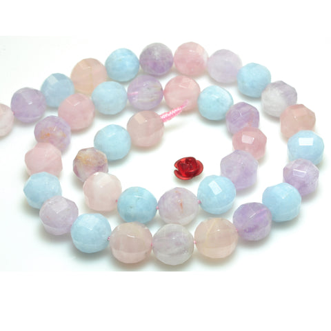 YesBeads Natural Morganite faceted round loose beads mix aquamarine gemstone wholesale jewelry making 15"