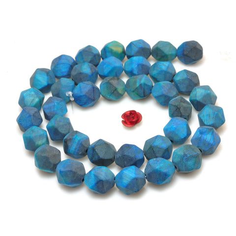 YesBeads Blue Tiger Eye star cut faceted matte nugget beads gemstone 8mm10mm 15"