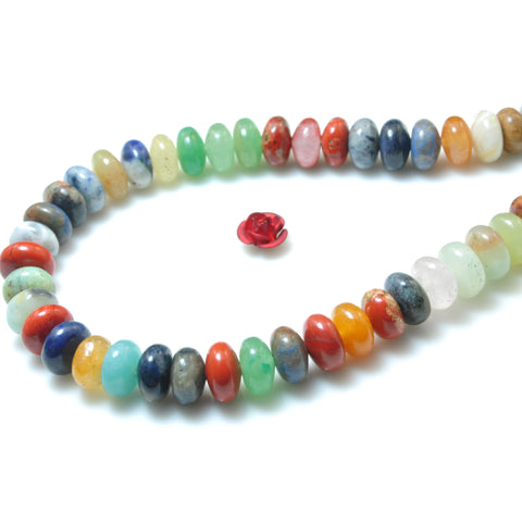 Natural Multi Mix gemstone smooth rondelle beads rainbow stone wholesale jewelry making 15"
