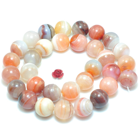 YesBeads Natural Red Banded Agate smooth round beads wholesale gemstone jewelry making 6mm-12mm 15"
