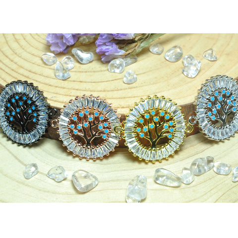 YesBeads Tree of life connectors charm rhinestone CZ pave electroplated copper spacer beads findings