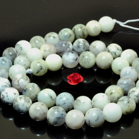 Natural moss opal smooth round loose beads white black gemstone wholesale jewelry makin diy