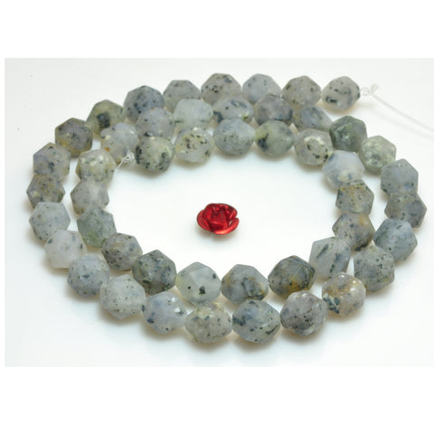 YesBeads Natural Black spot Agate matte star cut faceted nugget beads gemstone wholesale 15"