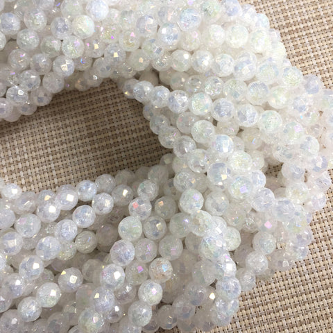 YesBeads Titanium snow clear quartz crackle rock crystal faceted round beads gemstone wholesale jewelry making 15"