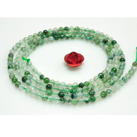 YesBeads Natural Green Moss Agate smooth round beads gemstone wholesale jewelry 15"
