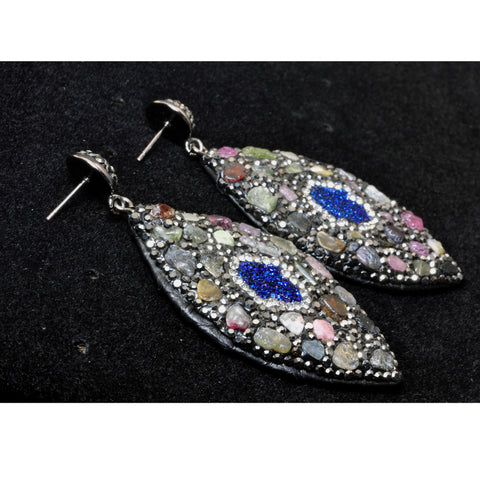 YesBeads Earrings Tourmaline chips beads paved CZ rhinestone crystal stud dangle earrings oval shape whoelesale jewelry