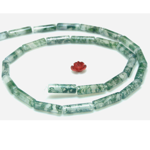 YesBeads Natural Green Moss Agate AA grade smooth tube cylinder beads gemstone wholesale jewelry making 15"