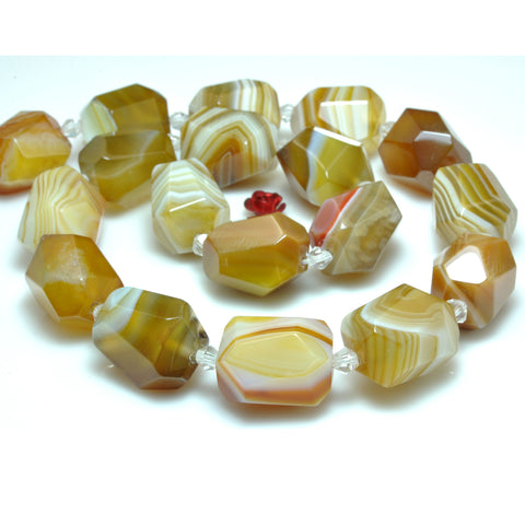 YesBeads Natural Brown Banded Agate faceted nugget drum chunk beads gemstone wholesale jewelry making 15"