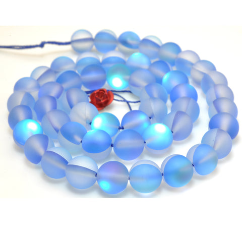 YesBeads Mystic Aura Quartz Crystal blue matte round loose beads wholesale jewelry 15"