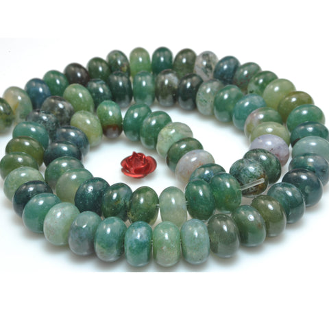 YesBeads Natural Green Moss Agate smooth rondelle beads wholesale gemstone jewelry making 15"